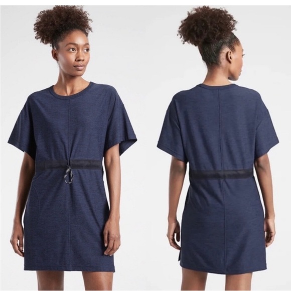 Athleta Corss Current Coverup Dress Swim Sport Beach Blue Cinch Waist Summer XS - Picture 1 of 11